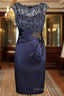 Short Sheath Navy Mother Of Bride Dress With Lace Beading Prom Gown