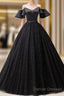 Short Sleeves Black Tulle Lace Sweetheart Long Prom Dress