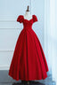 Short Sleeves Dark Red Long Prom Dresses, Dark Red Long Formal Evening Dresses