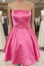 Short Strapless Pink Prom Dress, Short Pink Graduation Homecoming Dress