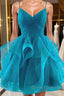 Short V Neck Puffy Prom Dress, Short V Neck Formal Homecoming Dress