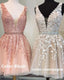 Short V-neck Tulle Prom Homecoming Dress Lace Embroidery