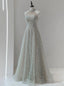 Silver Sequins Halter Beading Prom Dress