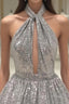 Silver Sexy Halter Sequined Backless Short Homecoming Dress, Sparkly Party Dress