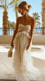 Simple A Line Halter Tulle Champagne Long Prom Dress