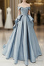 Simple A-Line Satin Blue Long Prom Dress, Blue Satin Long Formal Dress