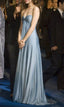 Simple A-Line Sweetheart Blue Satin Long Prom Dress Formal Evening Dress