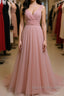 Simple A Line V Neck Pink Tulle Long Prom Dress Bridesmaid Dress, V Neck Pink Formal Dress, Pink Evening Dress