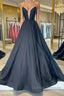 Simple black satin long prom Dress, black evening Dress