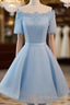 Simple Blue Lace Short Prom Dress, Bridesmaid Dress