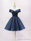 Simple Blue Off Shoulder Satin Short Prom Dress Blue Bridesmaid Dress