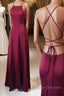 Simple burgundy long prom Dress, burgundy evening Dress