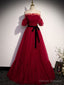 Simple Burgundy Tulle Long Prom Dress, A line Burgundy Evening Dresses