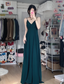 Simple Dark Green A-Line V-Neck Halter Chiffon Long Prom Dress Evening Dress Bridesmaid Dress