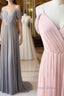 Simple gray chiffon long prom Dress chiffon bridesmaid Dress