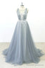 Simple Lace A-Line Tulle Long Prom Dress With A Train