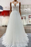 Simple Long V-neck Sequins Ruffles A-line Tulle Backless Wedding Dress