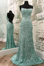 Simple Mermaid Sparkle Scoop Neck Cross Back Sequin Prom Dresses