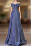 Simple Off Shoulder Satin Blue Long Prom Dress, Blue Long Formal Dress