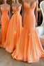 Simple Orange sequin long prom Dress orange long evening Dress