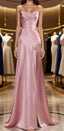 Simple Pink Spaghetti Straps Long Prom Dress with Split