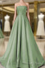 Simple Sage Green Satin Bridesmaid Dress Strapless Floor Length Formal Prom Gown For Bridal Party