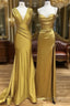 Simple Satin Gold Long Prom Dress, Gold Satin Long Formal Dress