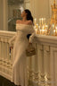 Simple Sheath Off The Shoulder Long Sleeves Ivory Prom Dresses Birthday Outfits Evening Gown