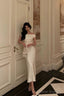 Simple Sheath Off The Shoulder White Satin Date Night Dress Prom Dresses Birthday Outfit