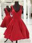 Simple Short V Neck Yellow Red Satin Prom Dresses, Short Red Yellow Formal Homecoming Dresses