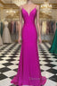 Simple Spagehtti Straps Fuchsia Satin Mermaid Prom Dress