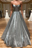 Simple sweetheart neck gray satin long prom Dress gray formal party Dress