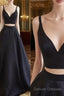 Simple Two Pieces Black Long Prom Dress, Black Evening Dress