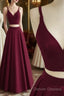 Simple Two Pieces Burgundy Long Prom Dress, Burgundy Evening Dress