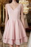 Simple v neck pink short prom Dress, cute pink homecoming Dress