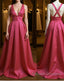 Simple V Neck Pleated Satin Long Prom Dress, V Neck Evening Dress, Formal Dress, Graduation Dress