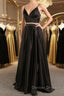 Simple V Neck Two Pieces Black Prom Dress, 2 Pieces Black Long Formal Dress, Black Evening Dress