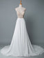 Simple Wedding Dress A Line V Neck Sleeveless Embroidered Chiffon Bridal Dresses With Train
