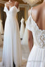 Simple white off shoulder chiffon lace long prom Dress evening Dress