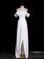 Simple White Off Shoulder Satin Long Prom Dress, White Long Formal Dress