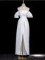 Simple White Satin Off the Shoulder Split Wedding Dress
