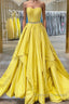 Simple yellow satin long prom Dress yellow evening Dress