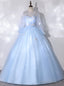 Sky Blue Tulle Long Sleeve Butterfly Quinceanera Dress