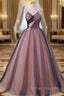 Sleeveless V Neck Long/Floor-Length Ball Gown Tulle Prom Dress With Appliqued