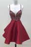 Spaghetti Straps Dark Red Short Prom Dress Homecoming Dress