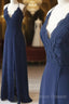 Spaghetti Straps Floor Length Navy Blue Lace Prom Dress, Navy Blue Lace Formal Evening Bridesmaid Dress