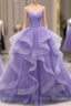 Spaghetti Straps Light Purple Long Prom Dress A Line Layered Birthday Party Dress