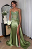 Spaghetti Straps Mermaid Appliqued Prom Dress With Split