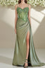 Spaghetti Straps Mermaid Prom Dress Appliqued Corset Prom Dress With Split