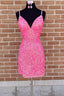 Spaghetti Straps Pink Sequins Short Homecoming Dress with Criss Cross Back